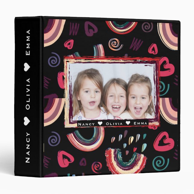 Modern Colorful Rainbow Custom Photo 3 Ring Binder (Front/Spine)