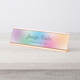 Modern Colorful Rainbow Elegant Template Rose Gold Desk Name Plate