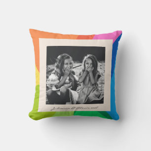 Modern Colorful Rainbow Family Custom Photo Throw Pillow