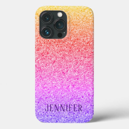 Modern Colorful Rainbow Faux Glitter Personalized iPhone 13 Pro Case