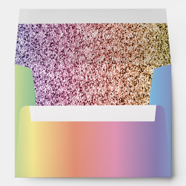 Modern Colorful Rainbow & Glitter Birthday Envelope (Back (Bottom))