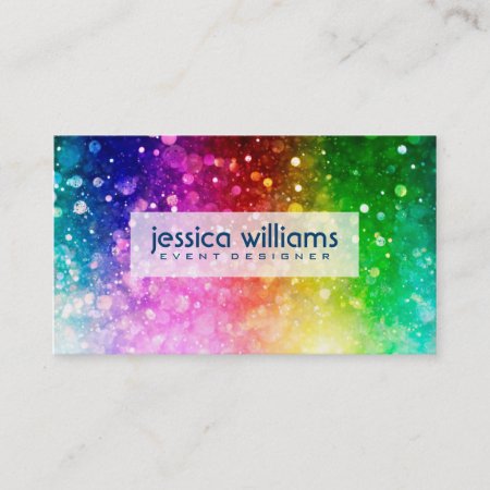 Modern Colorful Rainbow Glitter Burst Business Card