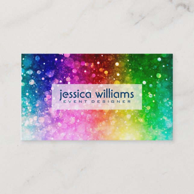 Modern Colorful Rainbow Glitter Burst Business Card (Front)
