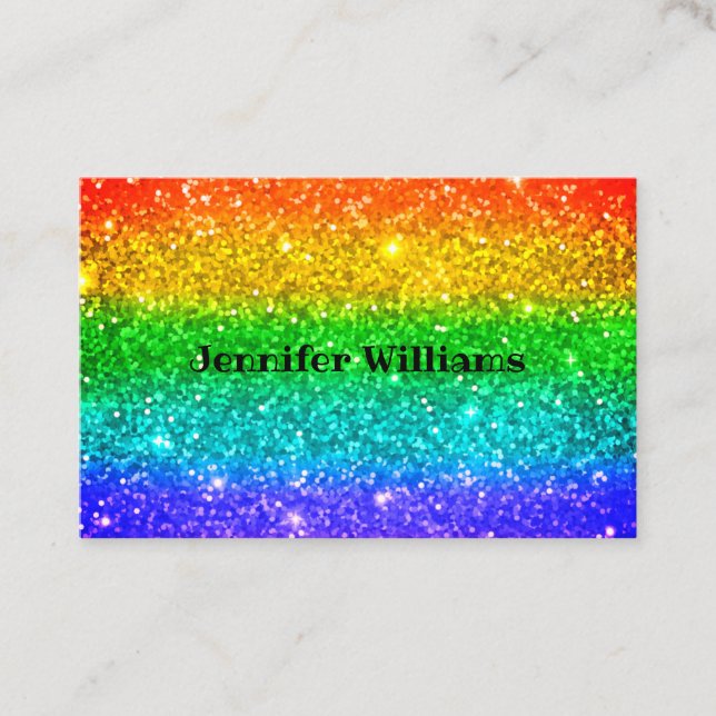 Modern colorful Rainbow Glitter Burst Business Card (Front)