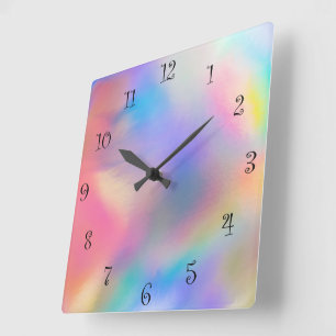 Modern Colorful rainbow Gradient galaxy Ocean girl Square Wall Clock