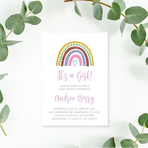 Modern Colorful Rainbow Its a Girl Baby Shower Invitation