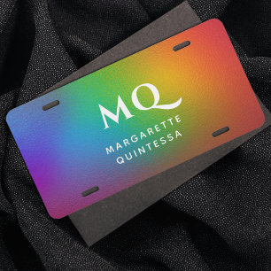 Modern Colorful Rainbow Monogram Initials License Plate