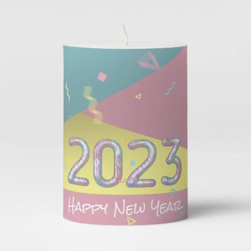 Modern Colorful Rainbow Pastel New Year 2023 Pillar Candle