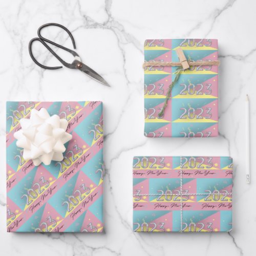 Modern Colorful Rainbow Pastel New Year 2023 Wrapping Paper Sheets