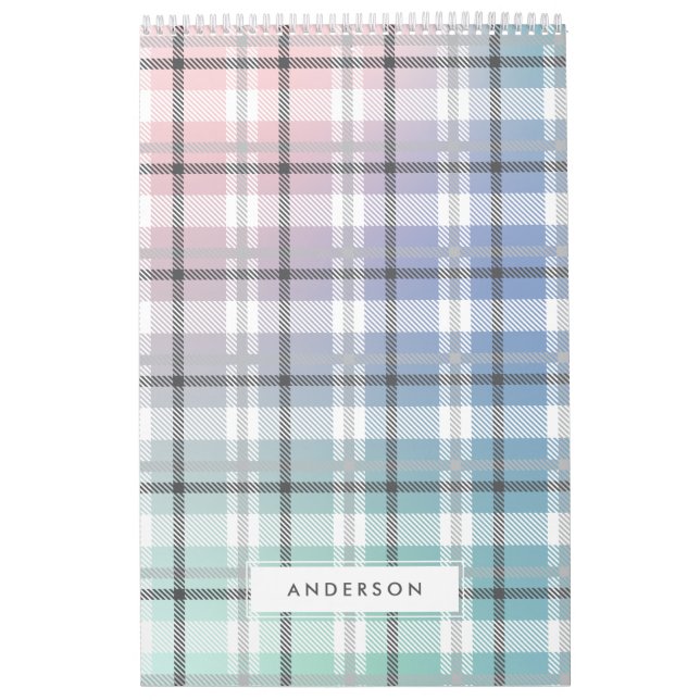 Modern colorful rainbow plaid photo calendar (Cover)