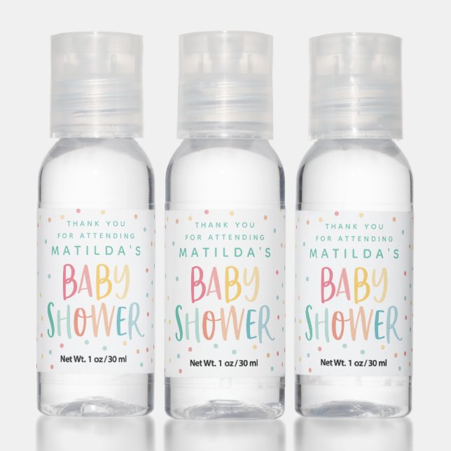 Modern colorful rainbow polka dot baby shower hand sanitizer (Set)