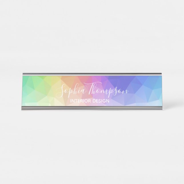 Modern Colorful Rainbow Polygonal Desk Name Plate (Front)