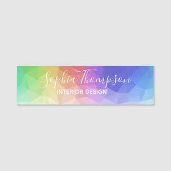 Modern Colorful Rainbow Polygonal Name Tag by SorayaShanCollection at Zazzle
