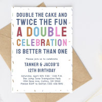 Modern Colorful Rainbow Sprinkles Double Birthday