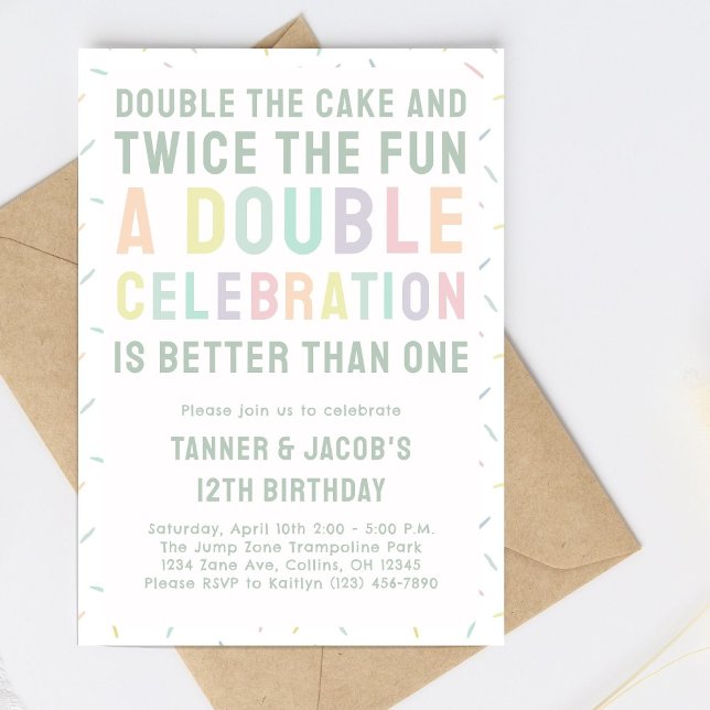 Modern Colorful Rainbow Sprinkles Double Birthday Invitation (Creator Uploaded)