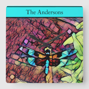 Modern Colorful Rainbow Stripes Pattern Square Wall Clock