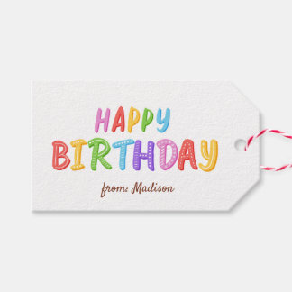 Modern Colorful Rainbow Typography  Happy Birthday Gift Tags