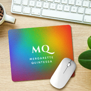 Modern Colorful Rainbow White Monogram Initial Mouse Pad