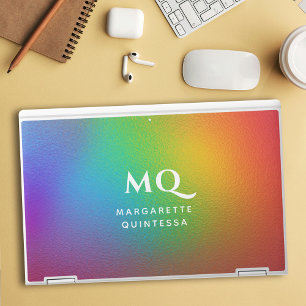 Modern Colorful Rainbow White Monogram Initials HP Laptop Skin