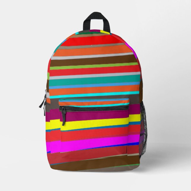 Modern Colorful Red Blue Green Stripes Backpack (Front)