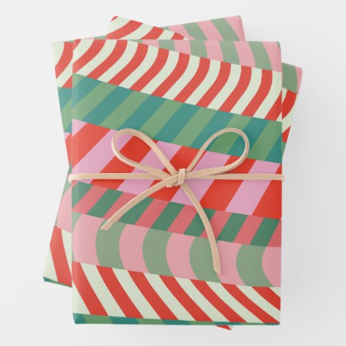 Modern Colorful Red Green Pink Geometric Stripes Wrapping Paper Sheets