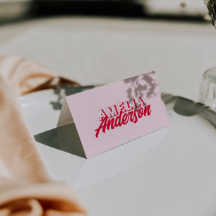 Modern Colorful Red Pink Retro Wedding Place Cards