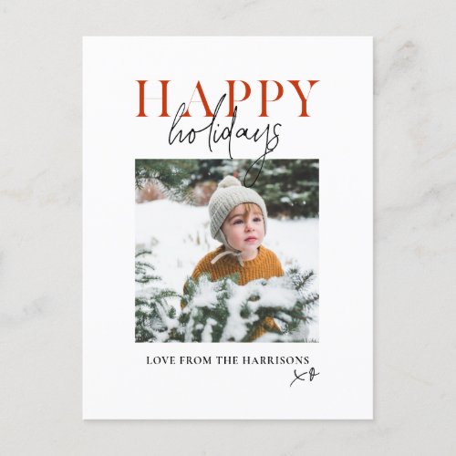 Modern Colorful Red Script Family Kids Photo Happy Holiday Postcard