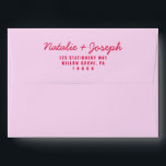 Modern Colorful Retro Bright Calligraphy Wedding Envelope<br><div class="desc">A retro modern hand written bright colorful wedding envelope. Which features bold  bride and groom's names in red magenta color. And  personalized return address .  On simple blush pale vintage color background. Which suits the whole wedding suite.</div>