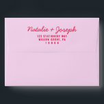 Modern Colorful Retro Bright Calligraphy Wedding Envelope<br><div class="desc">A retro modern hand written bright colorful wedding envelope. Which features bold  bride and groom's names in red magenta color. And  personalized return address .  On simple blush pale vintage color background. Which suits the whole wedding suite.</div>
