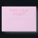 Modern Colorful Retro Bright Whimsical Wedding Envelope<br><div class="desc">A retro modern hand written bright colorful wedding envelope. Which features bold  bride and groom's names in orange color. And  personalized return address .  On simple blush pink vintage color background. Which suits the whole wedding suite.</div>