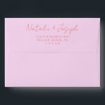 Modern Colorful Retro Bright Whimsical Wedding Envelope<br><div class="desc">A retro modern hand written bright colorful wedding envelope. Which features bold  bride and groom's names in orange color. And  personalized return address .  On simple blush pink vintage color background. Which suits the whole wedding suite.</div>