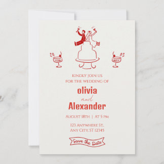 Modern Colorful Retro Funky Wedding Invitation