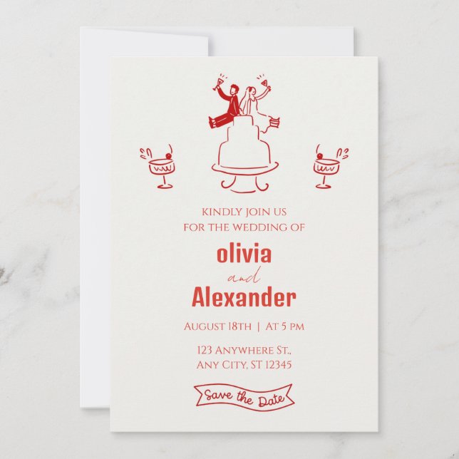 Modern Colorful Retro Funky Wedding Invitation (Front)