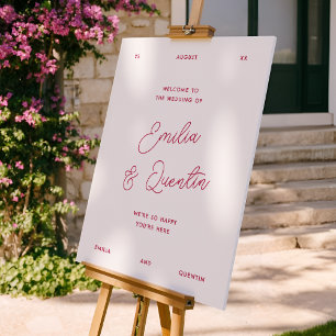 Modern Colorful Retro Pink Wedding Welcome Sign