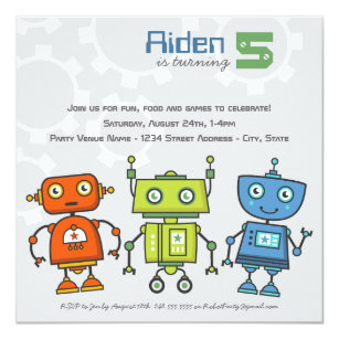 robot birthday invitations zazzle