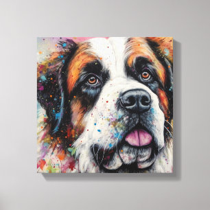 Modern Colorful Saint Bernard Dog Art Canvas Print