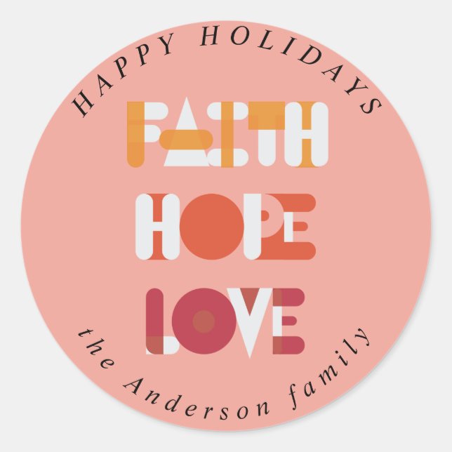 modern colorful script happy holidays monogram classic round sticker (Front)