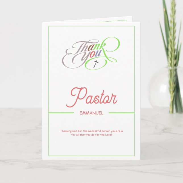 Modern Colorful Script Pastor Appreciation Card (Front)