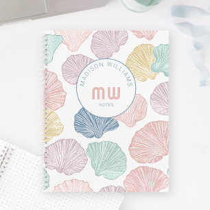 Modern Colorful Seashell Custom Monogram Coastal Notebook