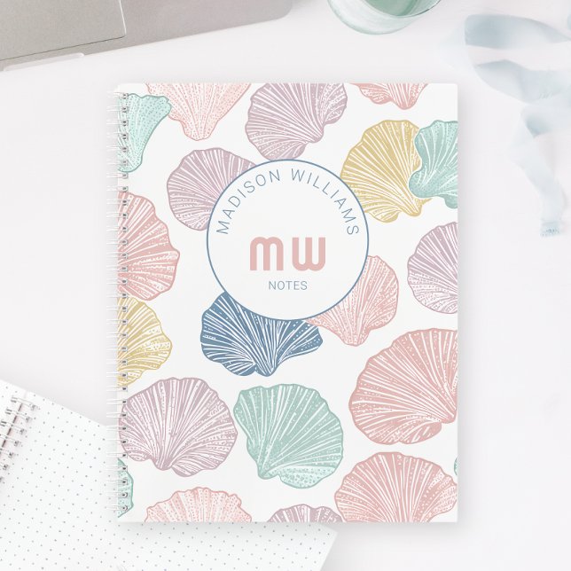 Modern Colorful Seashell Custom Monogram Coastal Notebook (Modern Colorful Seashell Custom Monogram Coastal Notebook)