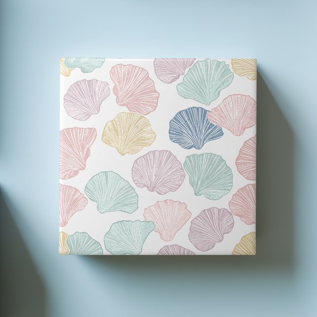Modern Colorful Seashell Pastel Coastal Pattern Ceramic Tile (Modern Colorful Seashell Pastel Coastal Pattern Ceramic Tile)