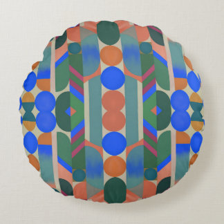 Modern Colorful Shapes Round Pillow