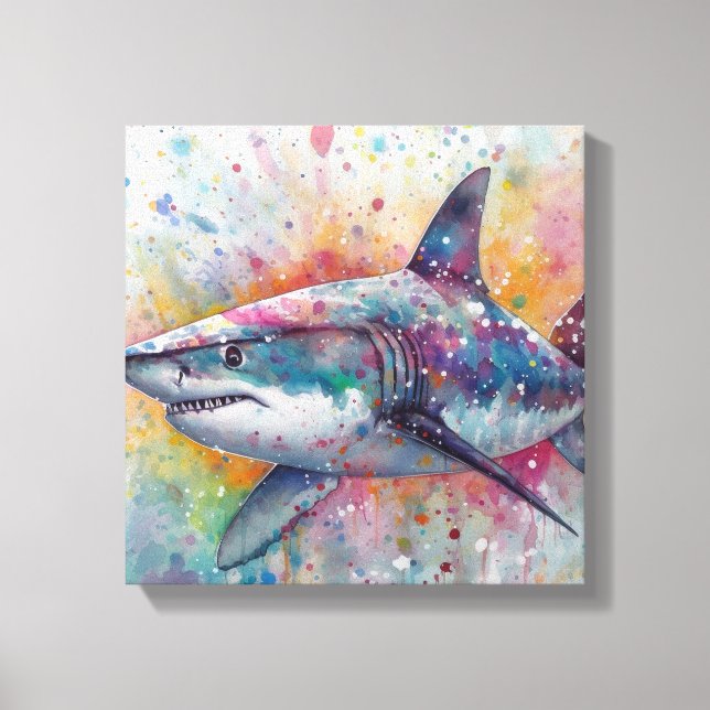 Modern Colorful Shark Art Canvas Print (Front)
