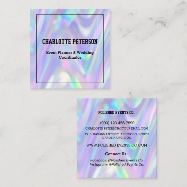 Modern Colorful Shiny Holographic Square Business Card (Front/Back)