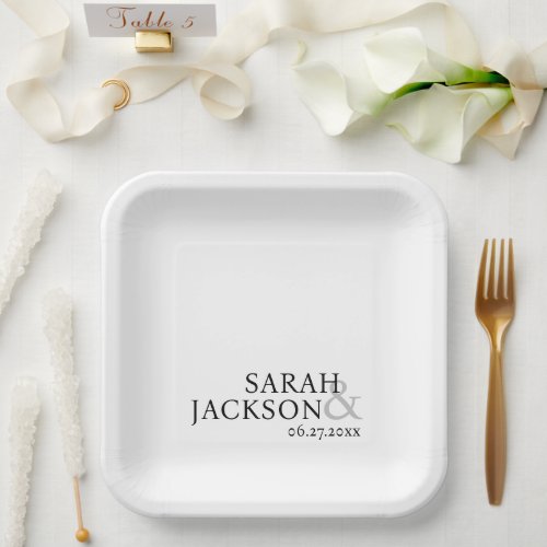 Modern Colorful Simple Font Weddng Paper Plate