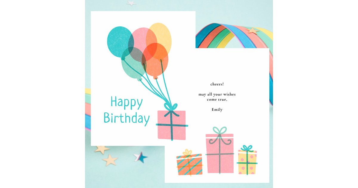 Modern Colorful Simple Happy Birthday Notecard | Zazzle