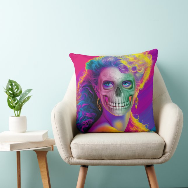 MODERN COLORFUL SKULL FACE HALLOWEEN STYLE THROW PILLOW (Chair)