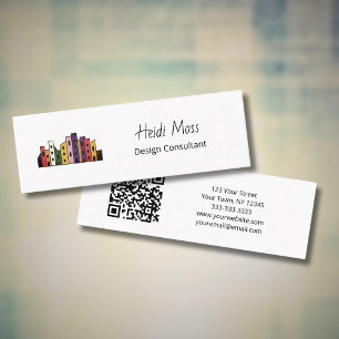 Modern Colorful Skyline Design Consultant QR code Mini Business Card