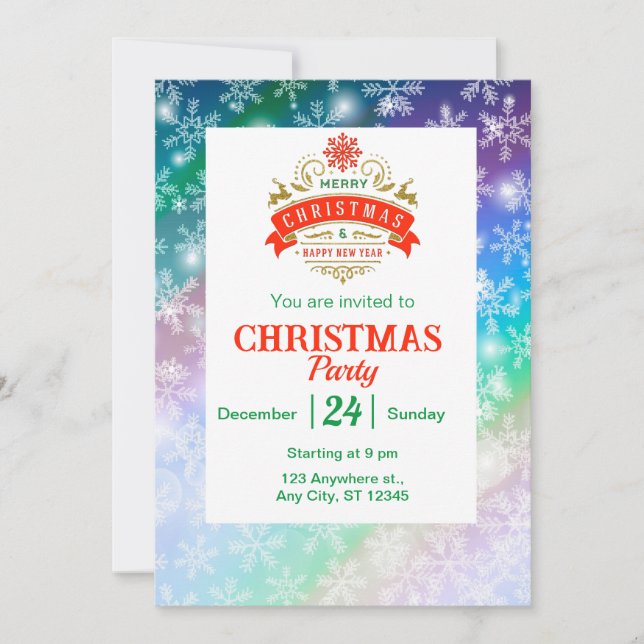 Modern  Colorful Snowflake Winter Christmas party  Invitation (Front)