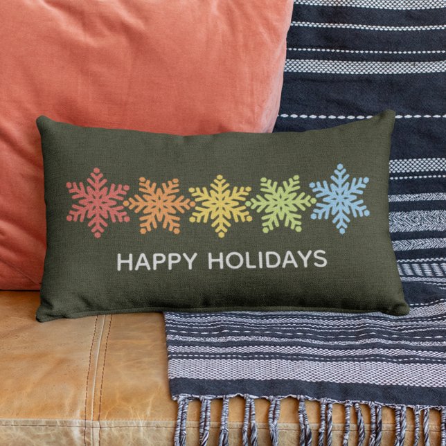 Modern Colorful Snowflakes Christmas Lumbar Pillow (Creator Uploaded)